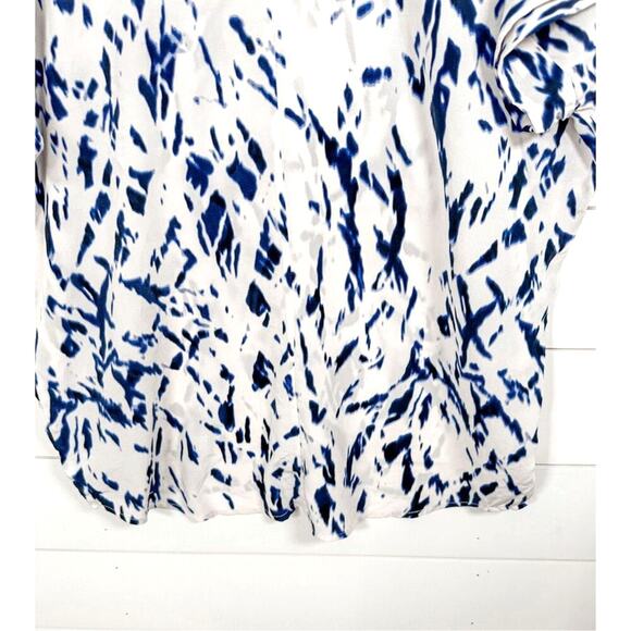 Cynthia Rowley Abstract Print V-Neck Semi-Sheer Blouse Blue White Medium - Picture 10 of 10
